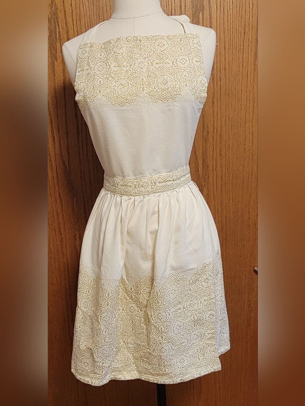 Anthropologie Women's Cream Embroidered Halter Dress